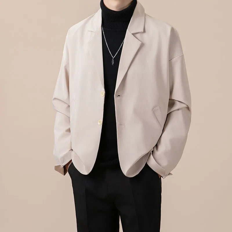 Men's loose fit casual suit jacket in chemical fibre blend fabric available in multiple colours