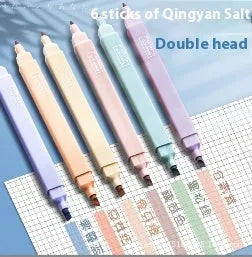 Set of double-headed fluorescent marking pens showing both highlighting and writing tips in mixed colours