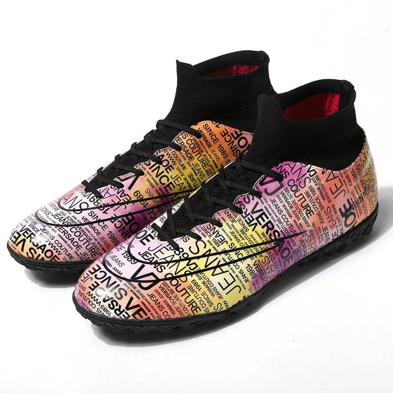 High top TF football boots unisex non-slip rubber outsole sizes 35-47 pink black purple moonlight