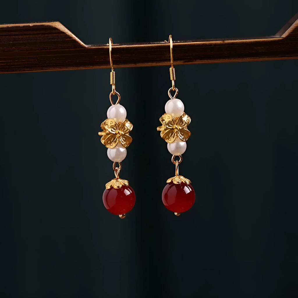 Vintage geometric alloy earrings with electroplated retro finish for traditional Chinese outfits