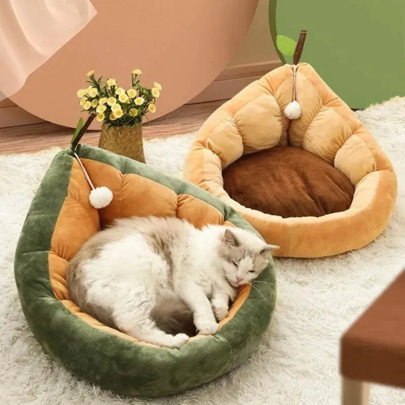 Soft cotton cat dog bed nest in coffee colour, size L 58cm
