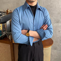Casual men's shirt in blue with asymmetric design, viscose polyester blend, sizes M to 4XL