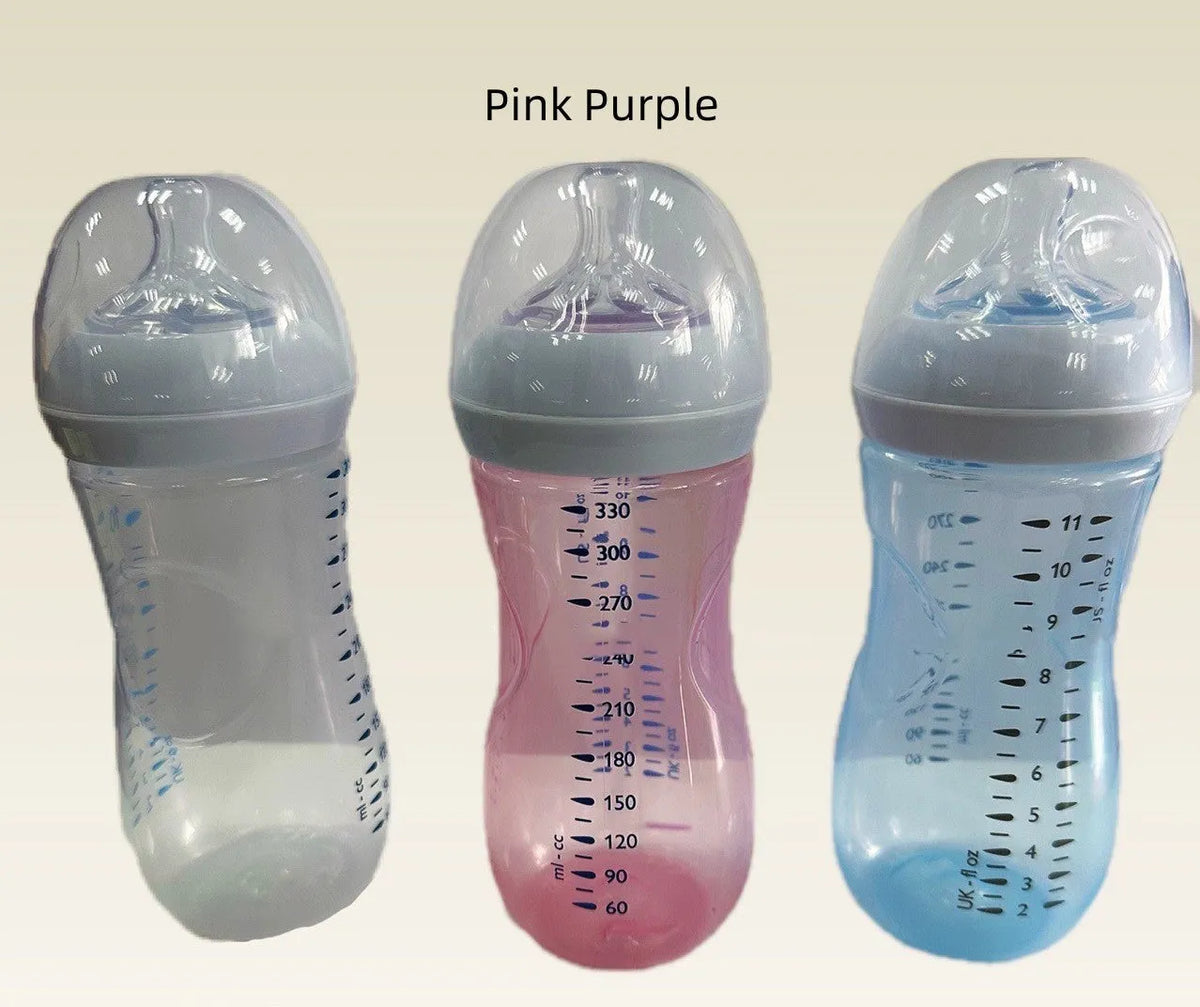 Petal nipple baby feeding bottle in transparent, pink purple, or light blue, 125ml or 330ml