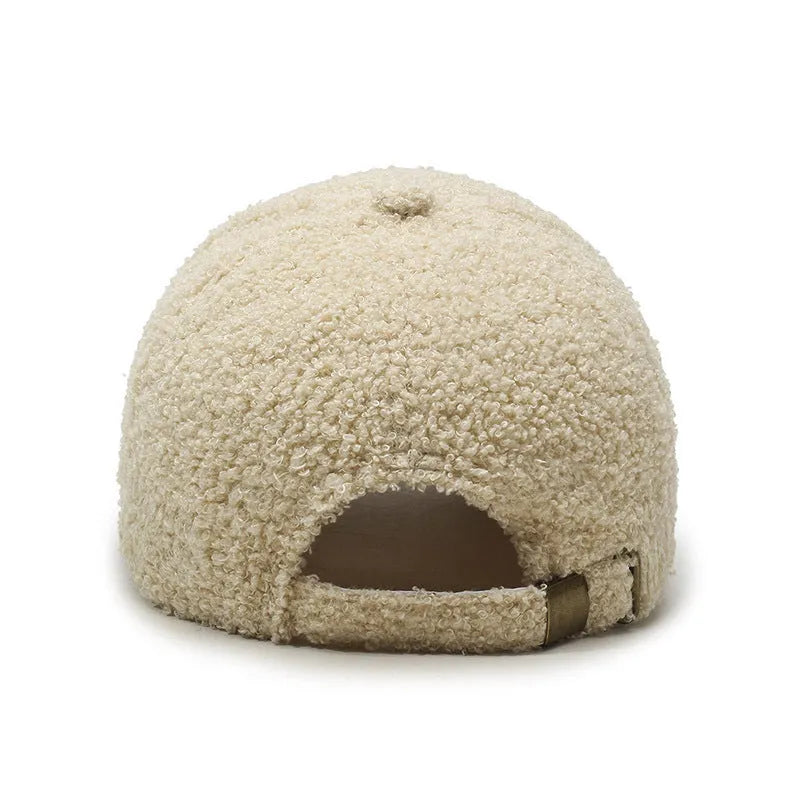 Winter lambskin baseball cap with adjustable strap in seven colour options