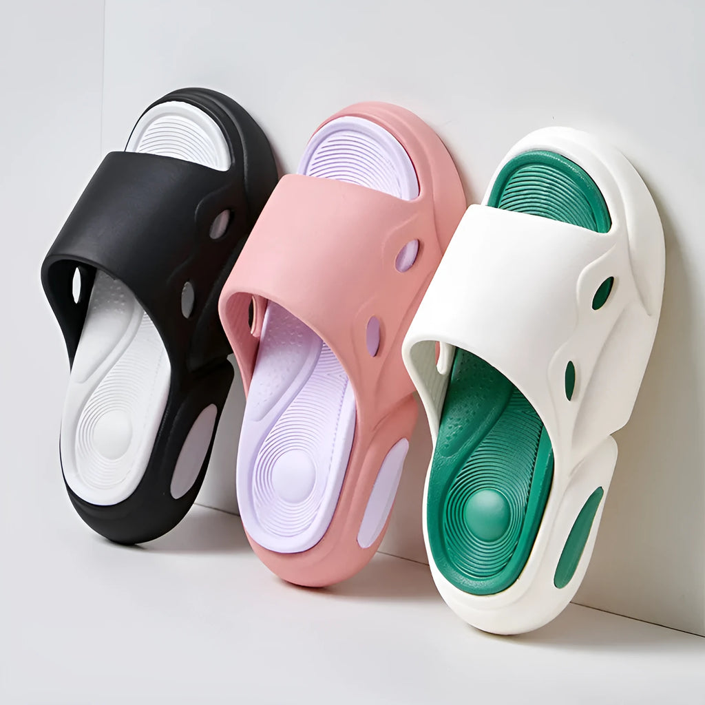 Unisex thick-soled EVA slippers in pink purple colour for indoor and outdoor wear