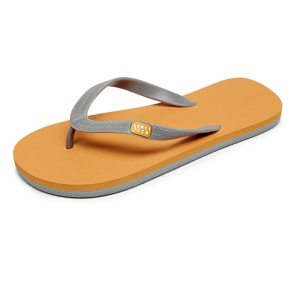 Men's black vulcanised rubber sole flip-flops with a textured EVA foam upper.