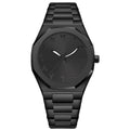 Men's business casual quartz wristwatch with stainless steel bracelet, 10mm thick case, shown in black and silver colour variants.