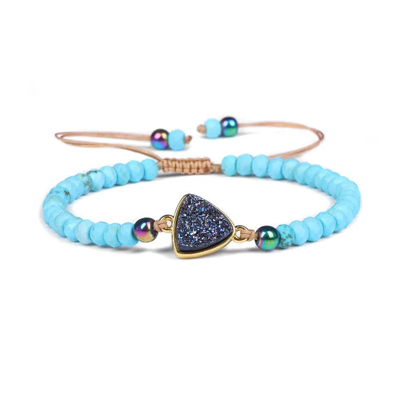 Natural stone woven bracelet with mixed shape agate beads and adjustable rope in dark grey, blue, amethyst, and white options
