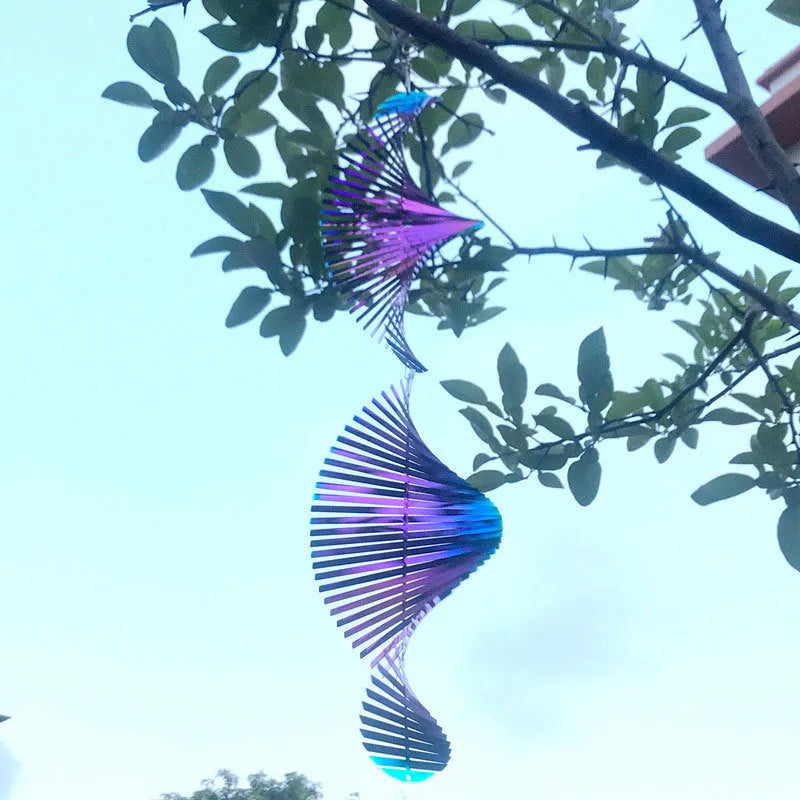 Rotating metal wind runner garden decoration outdoor pendant silver colourful 12.8x60 cm