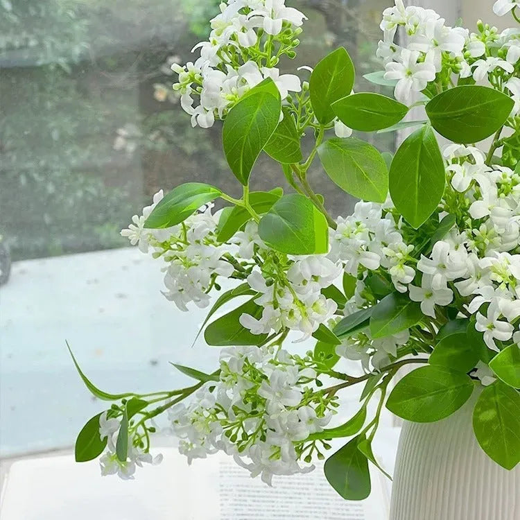 Single artificial silk flower stem in white for table decoration and wedding photography props, 50g