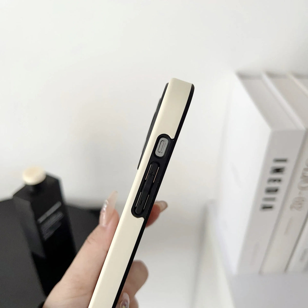 Simple contrast colour business large window TPU phone case for iPhone 11 to 16 Pro Max in white or black