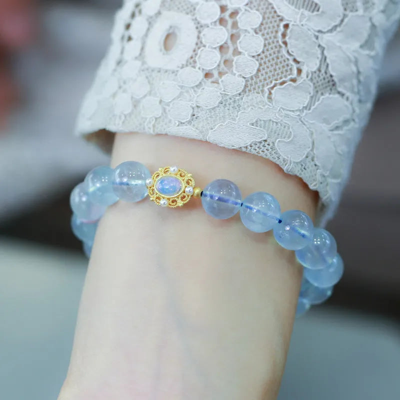 DIY aquamarine bracelet kit with Chinese fox motifs showing three colour variations for women