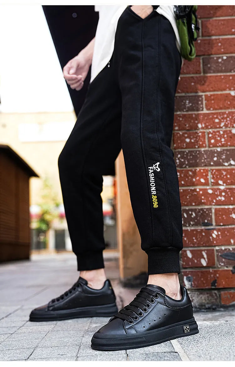 Men's height increasing leisure sneakers, black, 6cm hidden elevator, round toe, lace-up front