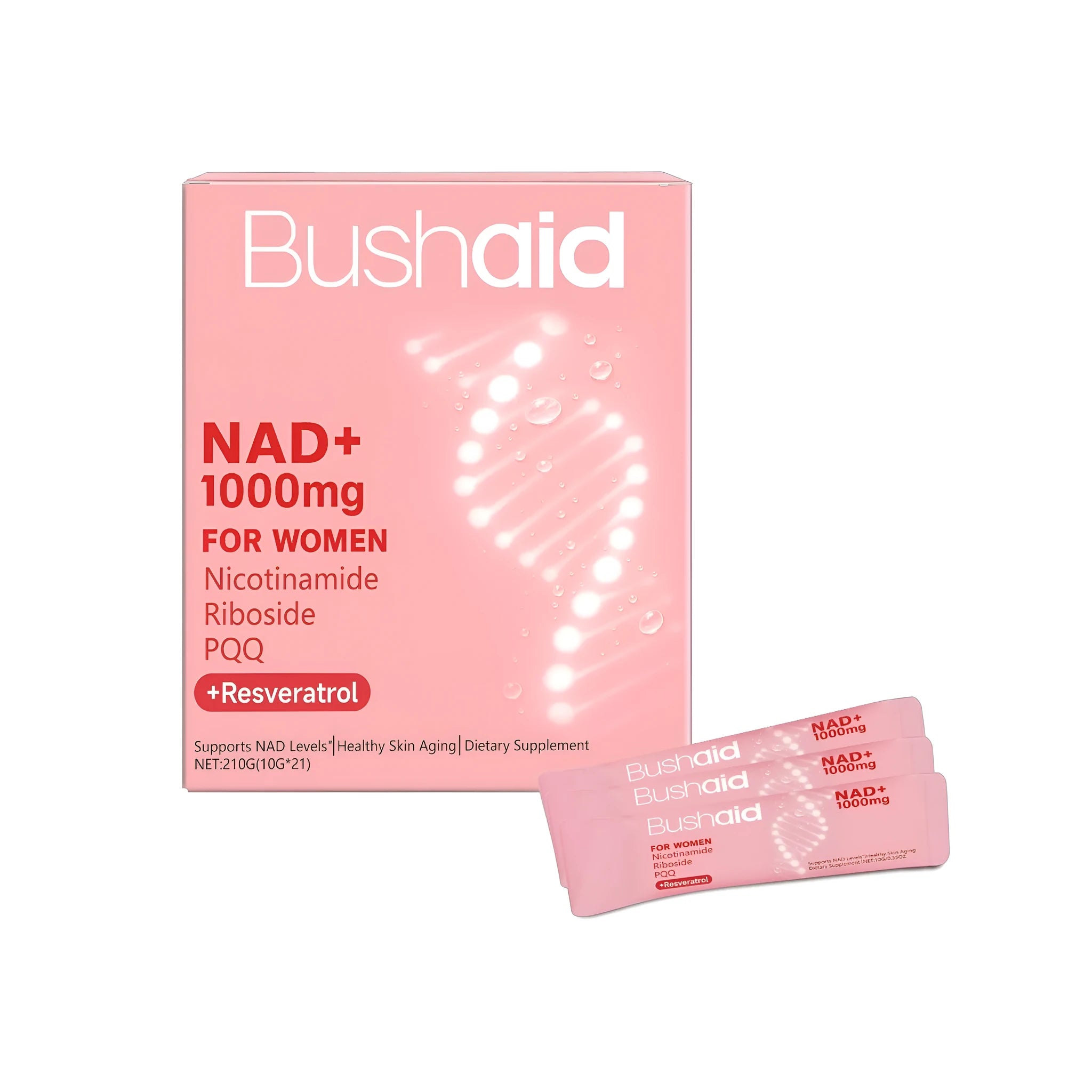 Antioxidant liquid drink supplement with four active ingredients in individual 10g sachets