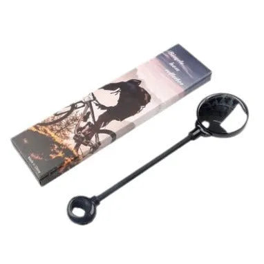 Black metal bicycle rearview mirror with hose adjustment clamp for handlebar mounting