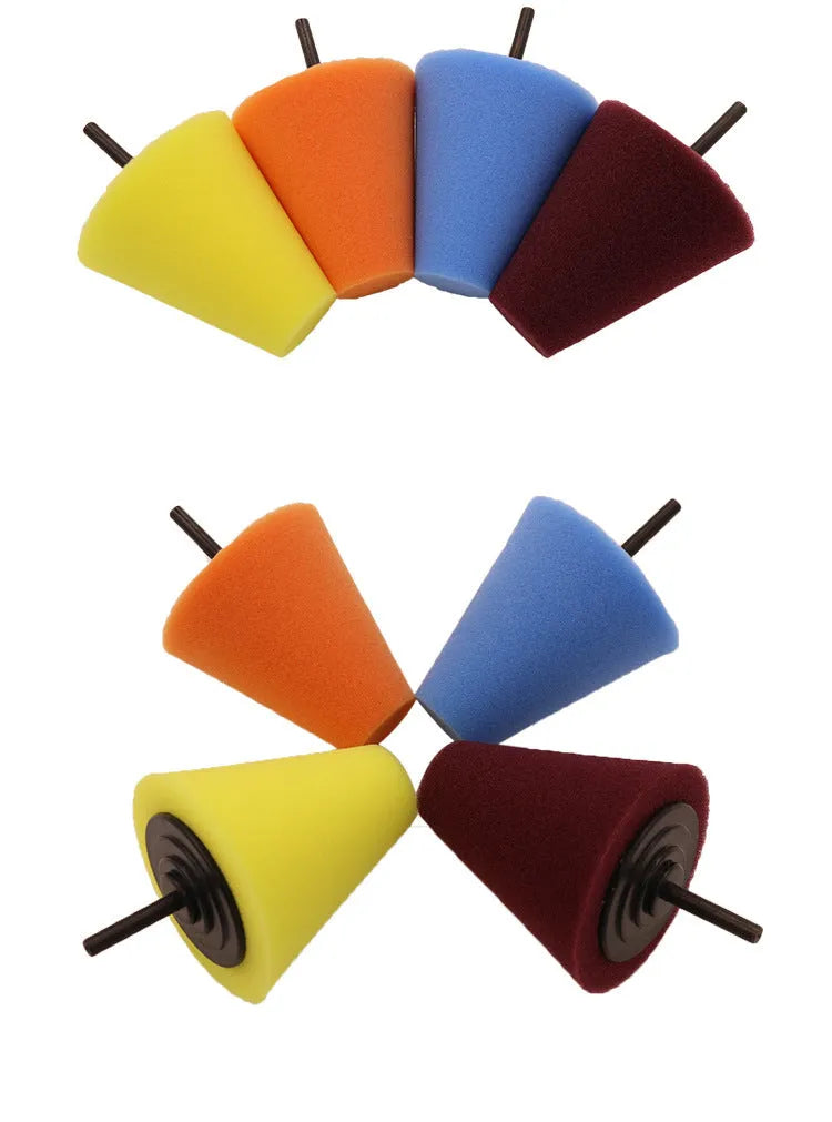 Car wheel cone polishing sponge wheel 80mm x 80mm 6mm bore blue orange red yellow