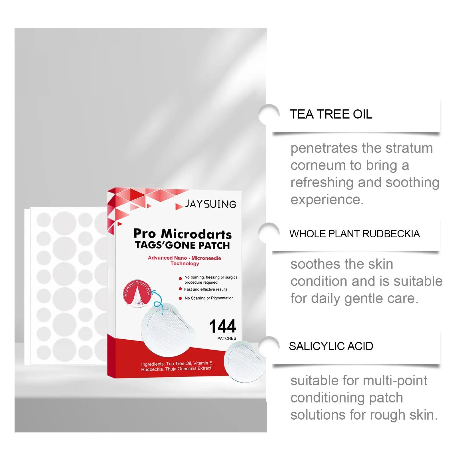 Box of 144 tea tree oil micro needle wart removal patches with vitamin E