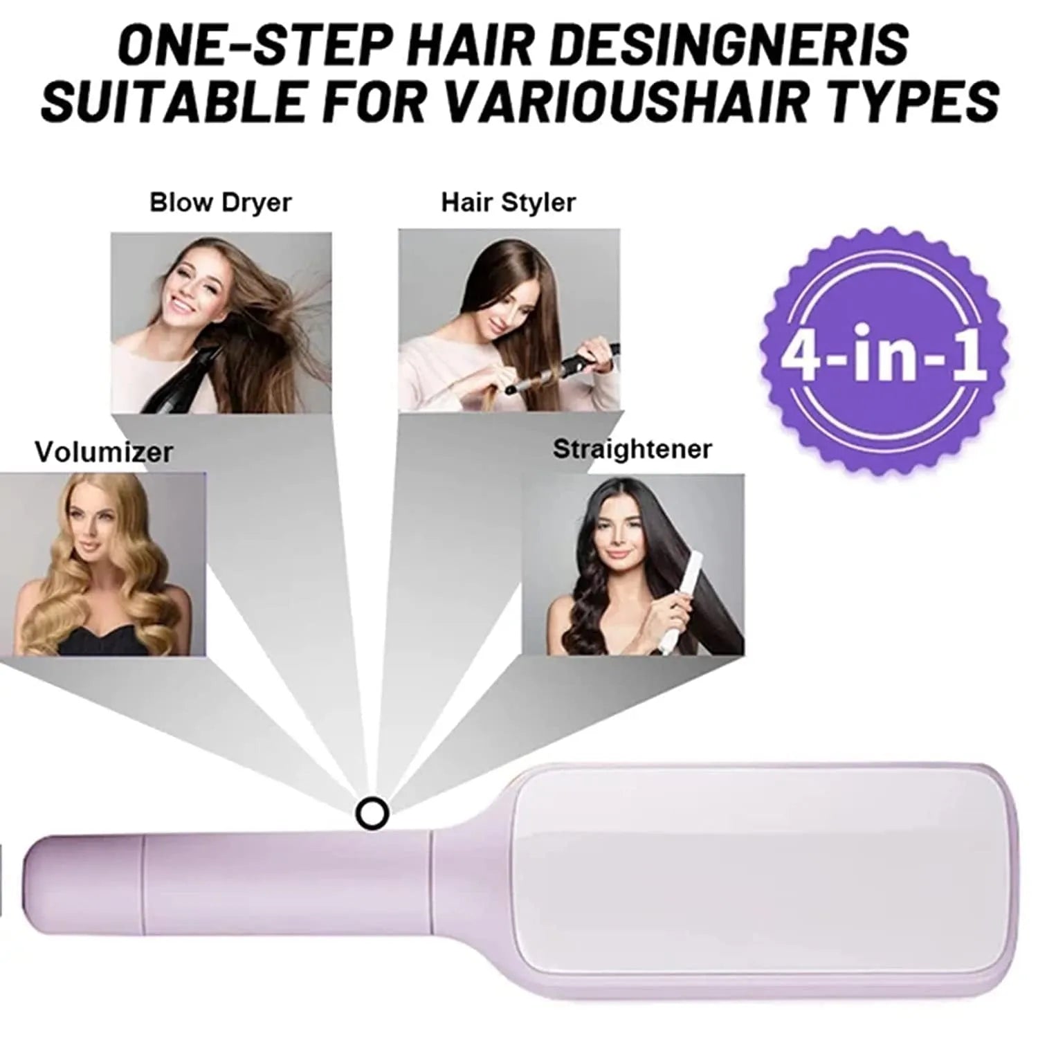 Purple self-cleaning hair brush with twist handle and massage comb teeth showing cleaning mechanism