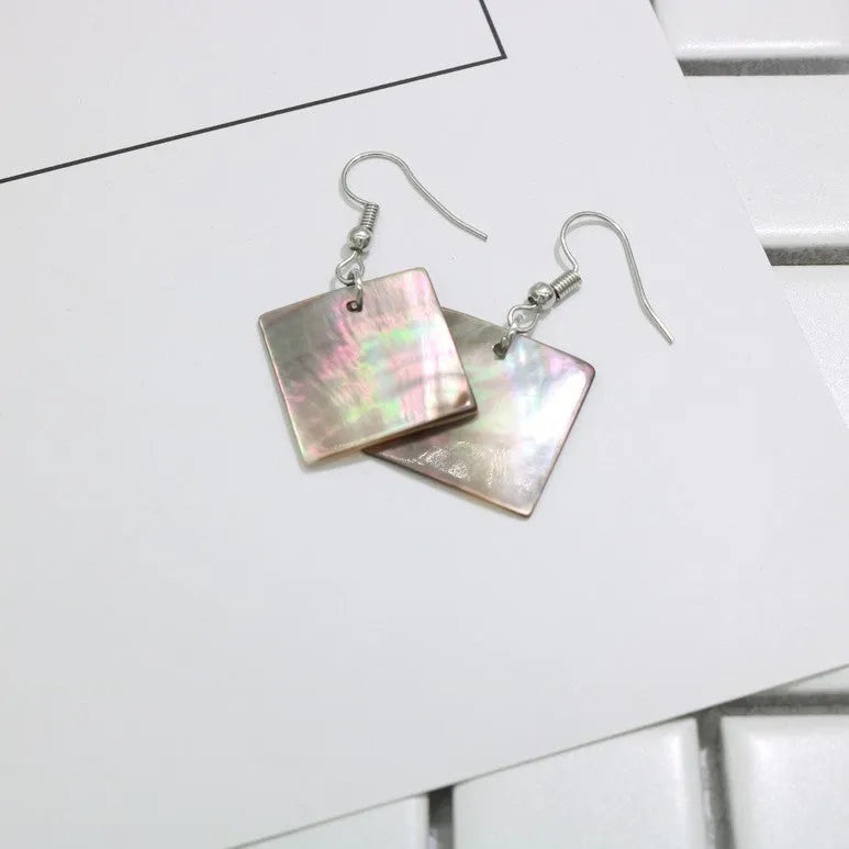 Geometric shell drop earrings in Square Panther or Rectangular Shell designs
