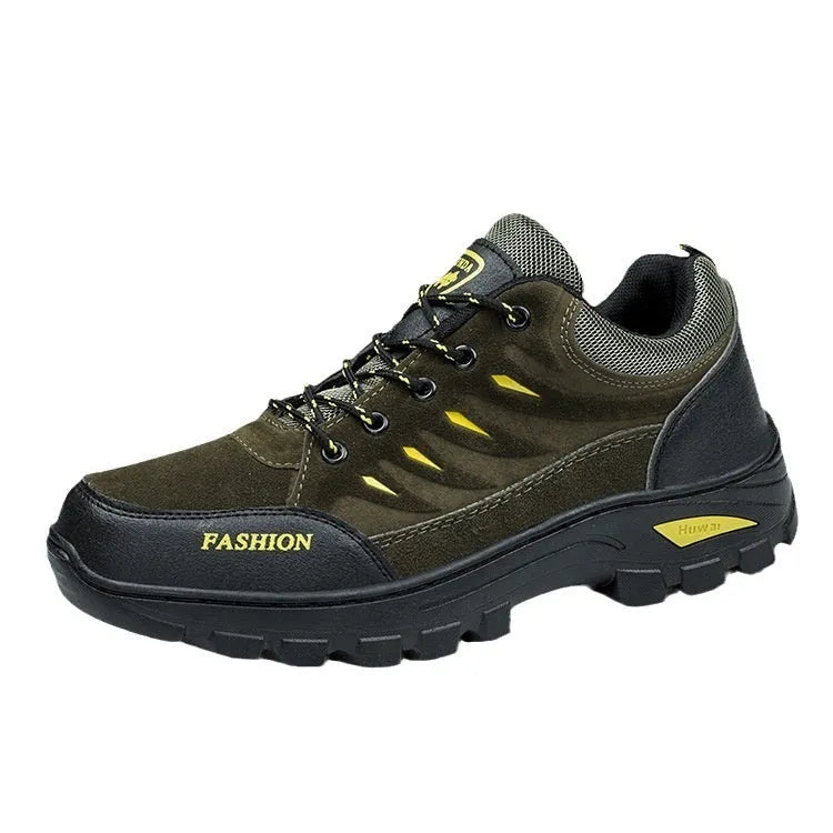 Men's brown suede mid-top hiking sneakers with a platform rubber sole and lace-up front.