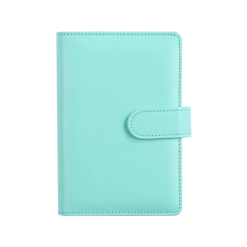 A5 PU leather zipper binder notebook shell shown in multiple solid colours including pink, blue, and black.