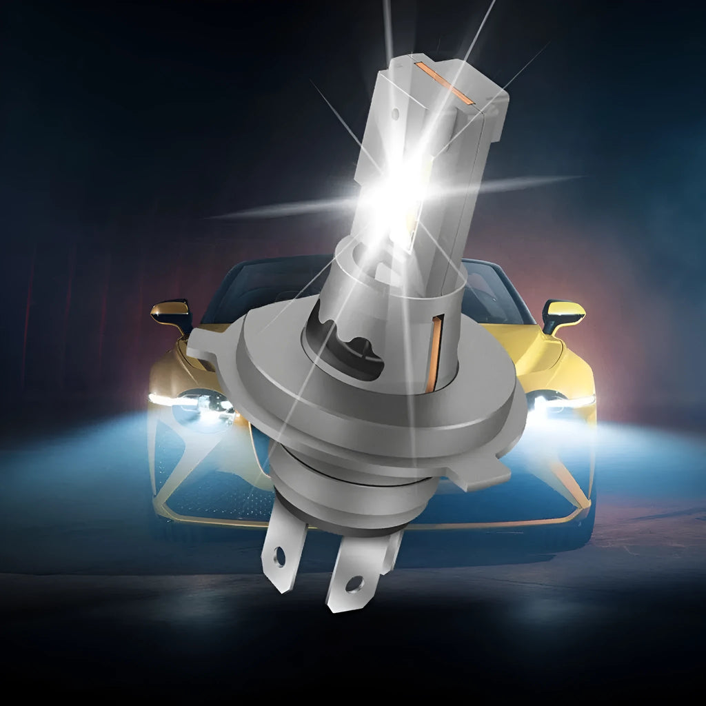 H4 LED car headlight bulb with fan cooling and aluminium housing, white light, IP65 waterproof