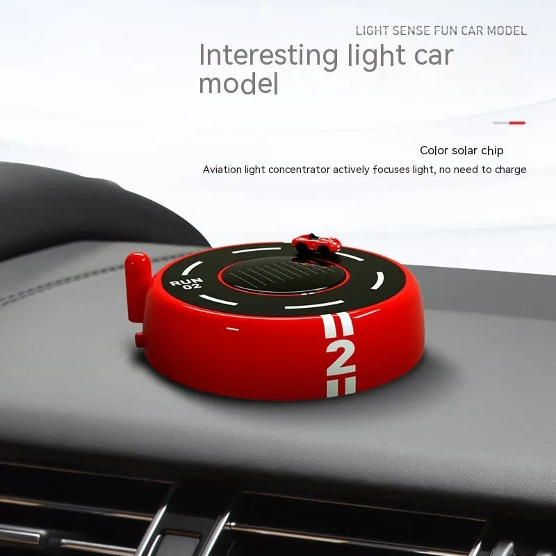 Round solar-powered car aromatherapy decoration with light sensor in modern design