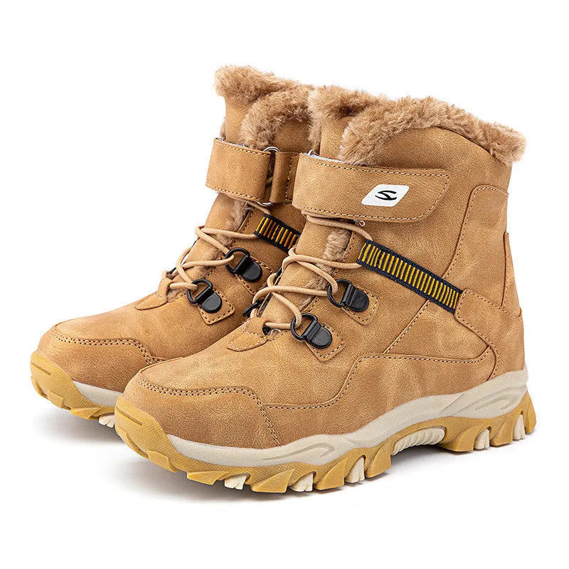 Hobby Bear children's black waterproof martin boots with a magic buckle and textured rubber sole.