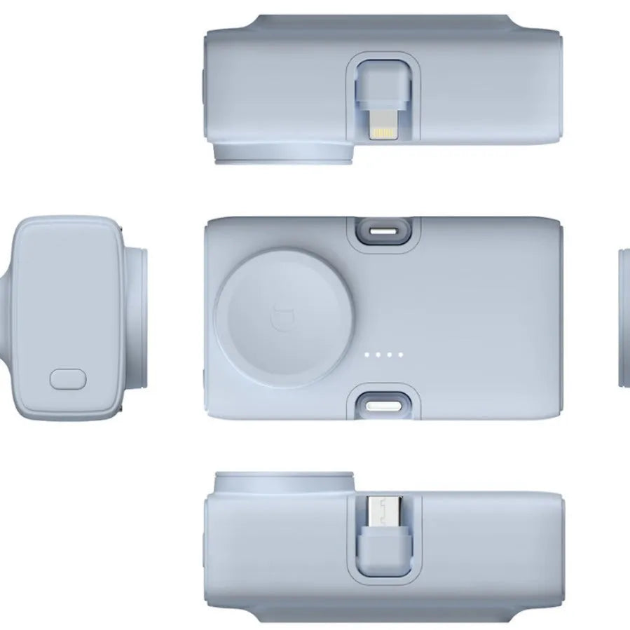 White wireless pocket power bank showing front display and compact 10.5cm size