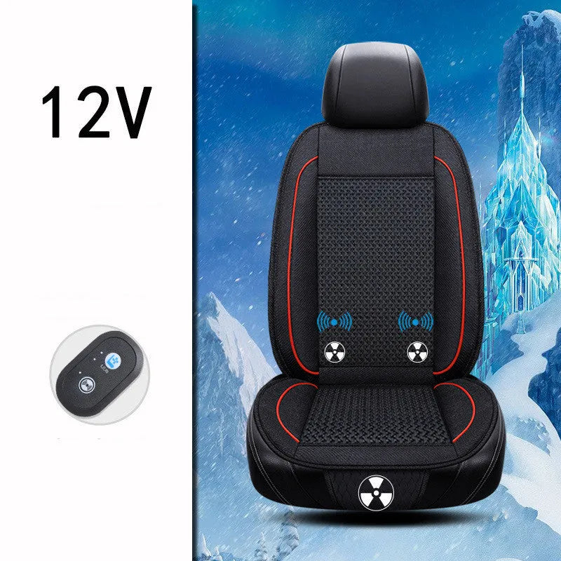 Car ventilation seat cushion measuring 60cm square in black, beige, or coffee colour with power cord