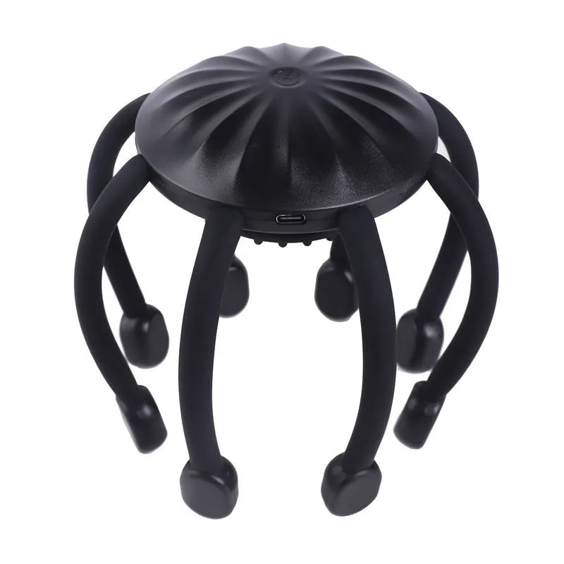 Black electric head massager with multiple claws for scalp vibration therapy