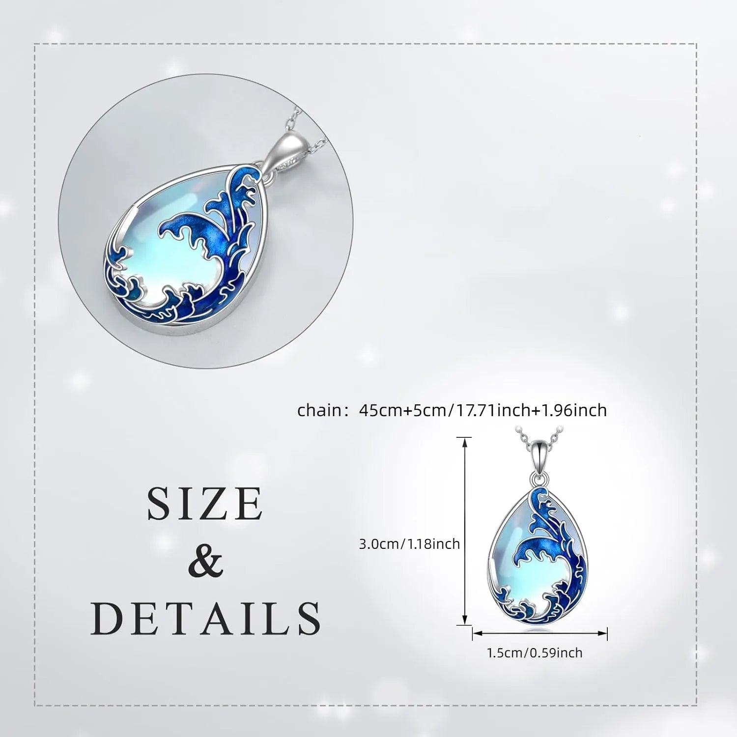 Moonstone blue heart pendant alloy necklace for women.