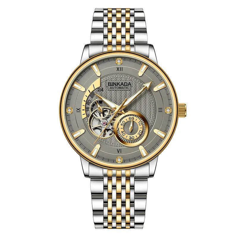 Men's full-automatic waterproof mechanical watch gold white dial 9mm thickness business style