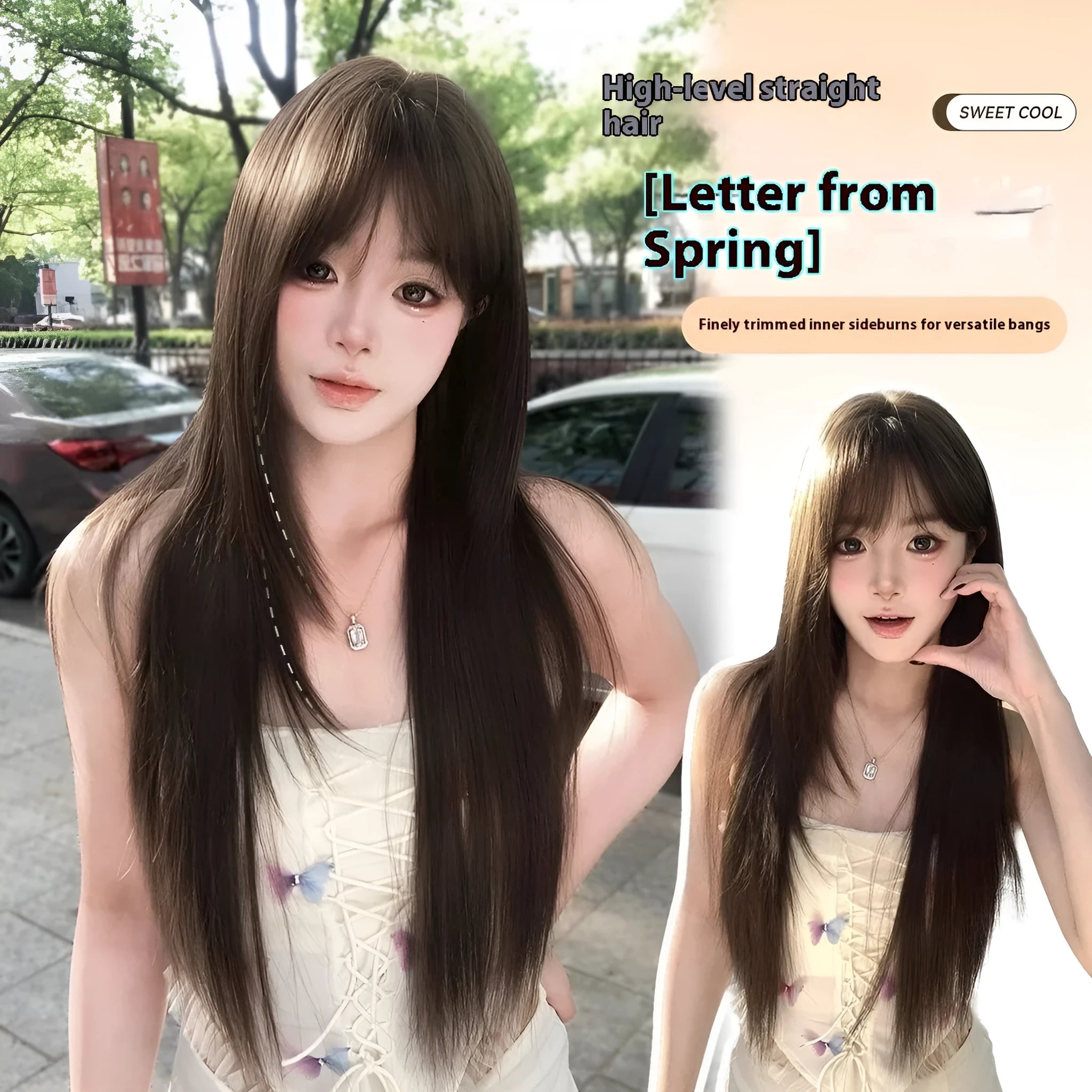 High-temperature fibre wig in black tea brown colour with head cover for ladies hair replacement