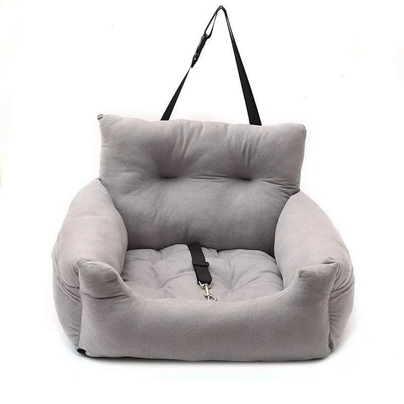Car pet seat kennel in dark grey cloth measuring 55cm by 50cm by 32cm for cats and dogs