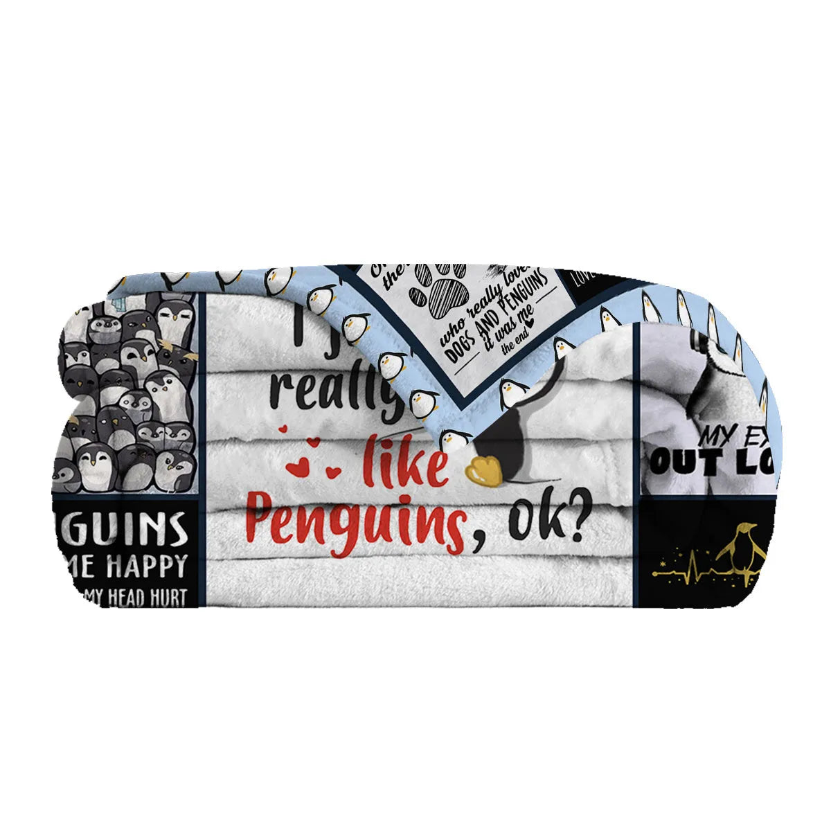 Multicolored flannel velvet blanket with penguin patterns, 130x150cm, on a sofa