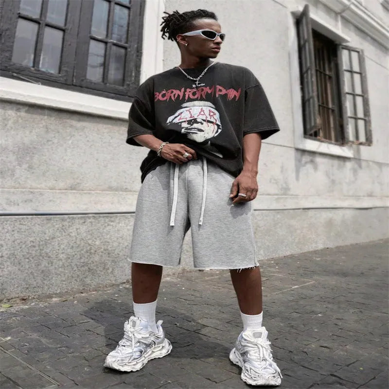 Men's straight leg polyester trousers in black, light grey, or green for sports and streetwear