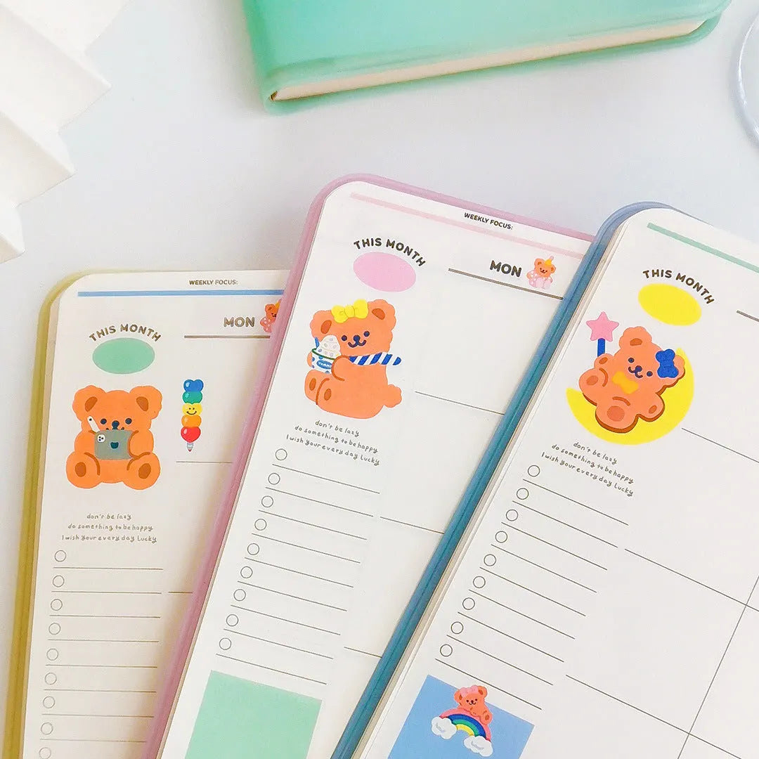 Little Bear plastic sleeve schedule book with heart pattern, 19x13cm, in pink