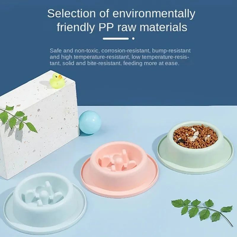 Blue slow feeder dog bowl with raised maze pattern for anti-choke feeding