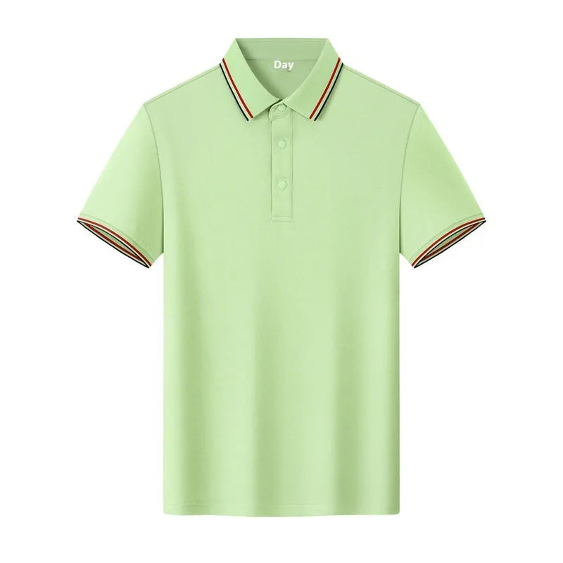 Men's solid colour cotton t-shirt with short sleeves and lapel collar for summer work wear