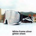 Ski goggles with double-layer anti-fog lens and full real film coating in bright white frame with silver powder film