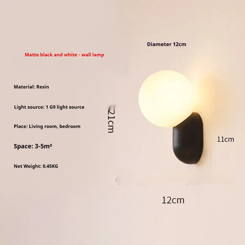 Small night lamp with alloy body and glass shade in matte black, 12×21cm, on a wall