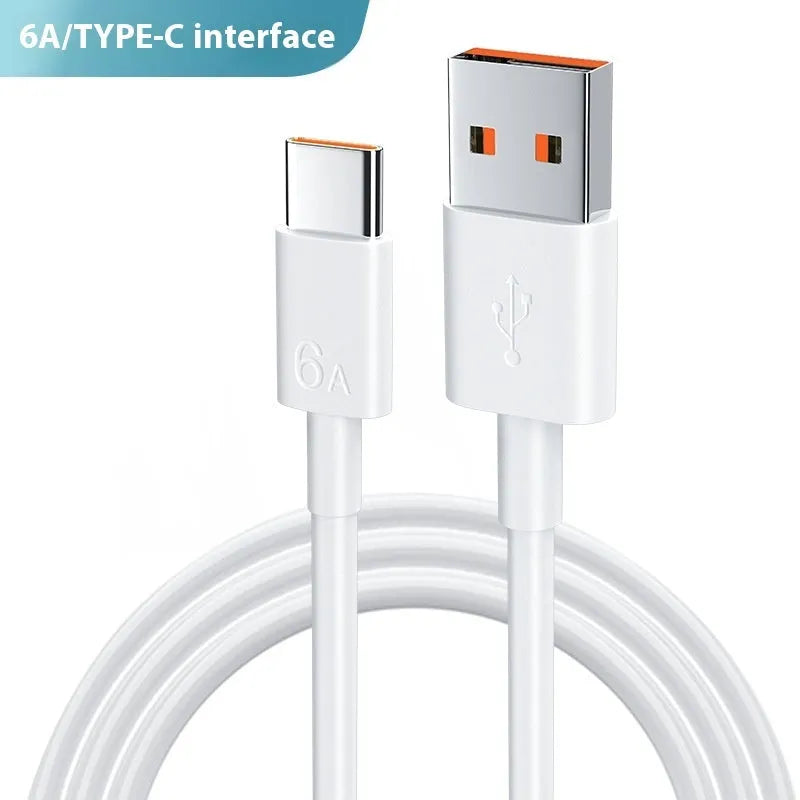 White PVC 6A super fast charge data cable for TYPE-C devices in multiple lengths 0.3m-2m