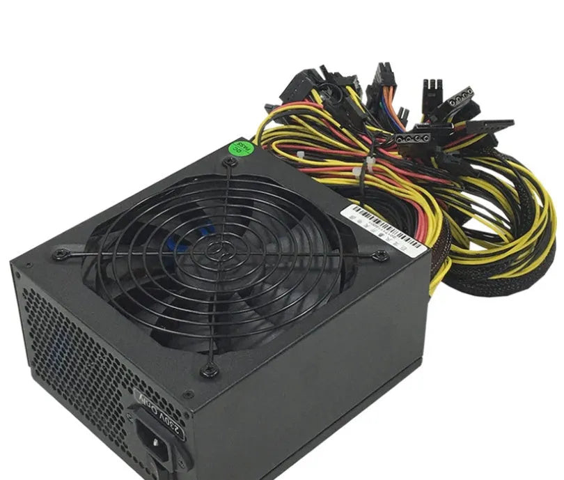 Black full voltage 110V power supply for servers with 1600W to 2000W rating and twelve 6+2 pin connectors