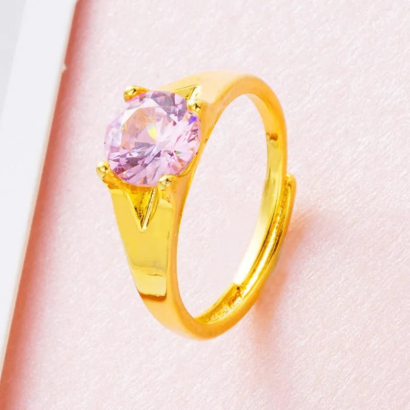 Women's adjustable Vietnam placer gold zircon ring in six electroplated colours on copper
