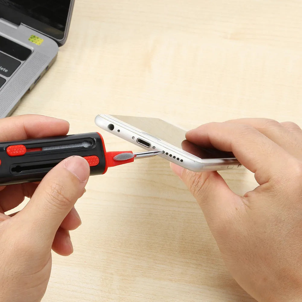 AirPods Pro cleaning pen kit with white and red double-headed design, showing brush and sponge tools.
