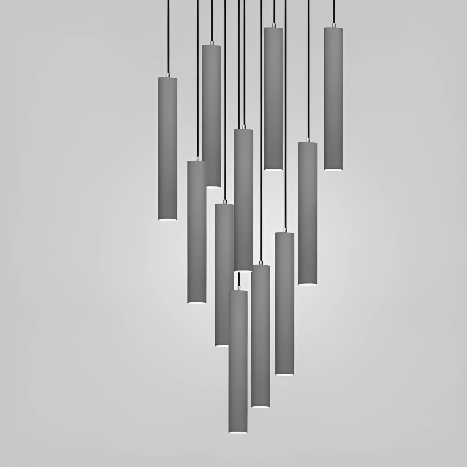 Adjustable height marble cement rod chandelier with concrete spotlights in glossy or stoma trumpet designs