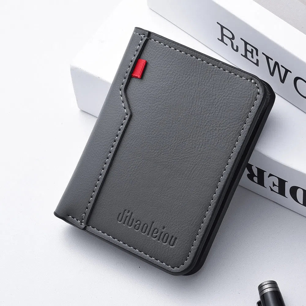 Vertical men's PU wallet in solid colour with stitching details, ultra-lightweight and waterproof design