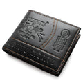 Men's short black PU leather wallet with zipper pocket and multiple card slots, 11.5cm x 9.5cm