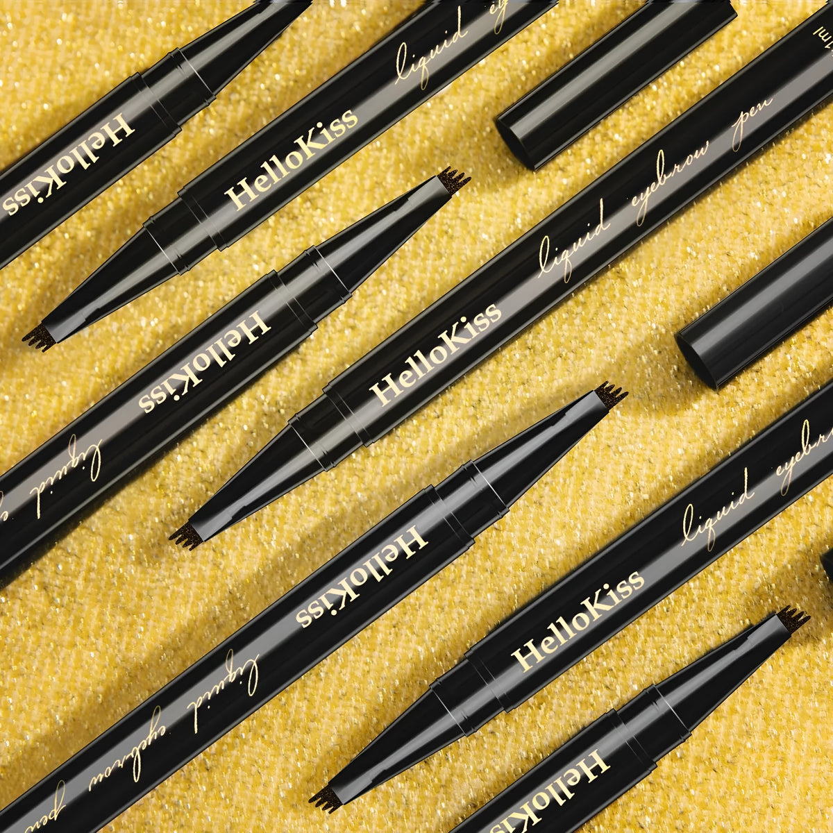 Hellokiss four-fork waterproof eyebrow pencil with ultra-fine tip in light brown, dark brown, light grey, and dark grey